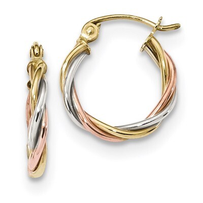Polished 2.5mm Twisted Hoop Earrings 10k Tri-color 10ER301, MPN: 10ER301, 191101169489
