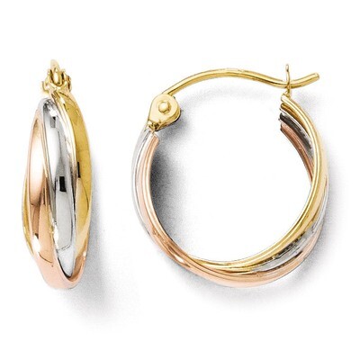 Leslie&#39;s Tri-color Polished Hinged Hoop Earrings - 14k Gold HB-70T, MPN: 70T, 883957024448