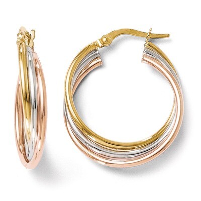 Leslie&#39;s Tri-color Polished and Textured Twisted Hoop Earrings - 14k Gold HB-LE418, MPN: LE418, 883…