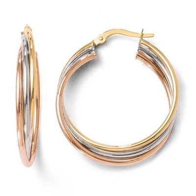 Leslie&#39;s Tri-color Polished and Textured Twisted Hoop Earrings - 14k Gold HB-LE419, MPN: LE419, 883…