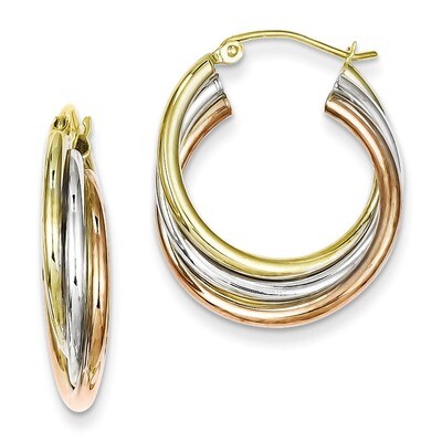 Tri Color Gold Plated Hoop Earrings Sterling Silver QE8442, MPN: QE8442, 883957580401
