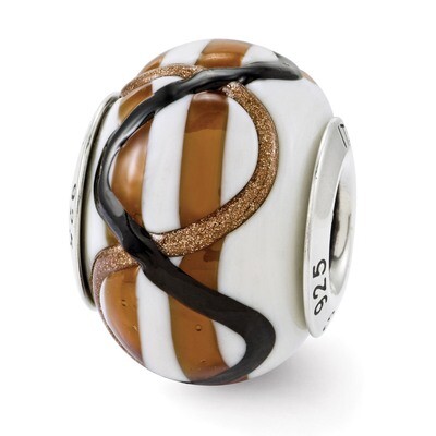 White Brown Black Murano Bead - Sterling Silver QRS2833, MPN: QRS2833, 883957440927