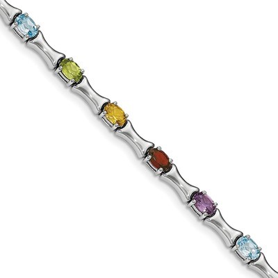 Multi Gemstone Bracelet 7.25 Inch Sterling Silver Rhodium-plated QX941RB, MPN: QX941RB, 191101336003