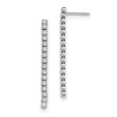 CZ Diamond Dangle Post Earrings Sterling Silver Rhodium-plated Polished QE11451, MPN: QE11451, 1911…