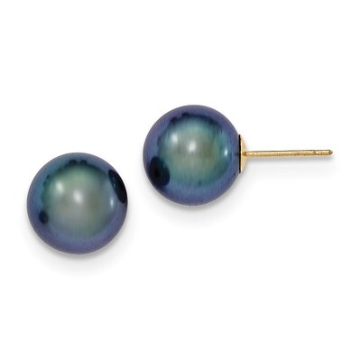 10-11mm Black Round Cultured Pearl Stud Earrings 14k Gold X100PB, MPN: X100PB, 191101432866