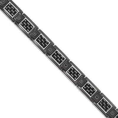 Black IP-plated with Black Carbon Fiber &amp; Synthetic Diamond Bracelet - Stainless Steel SRB1760-8.75…