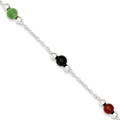 9 Inch Multi-Color Jade Anklet Sterling Silver Polished QG1233-9, MPN: QG1233-9, 886774114415