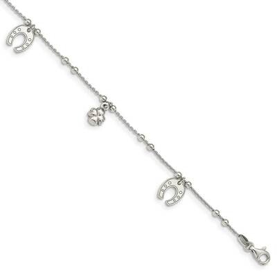 Clover &amp; Horseshoe Dangle with 1 inch Extender Anklet Sterling Silver QG4793-9, MPN: QG4793-9, 1969…