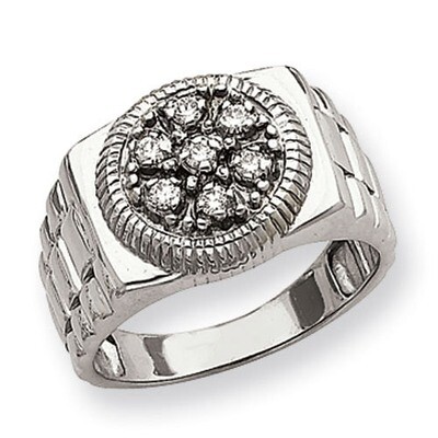 Ridged-Side Circular Top Mens Diamond Ring Mounting 14k White Gold Y1518, MPN: Y1518,