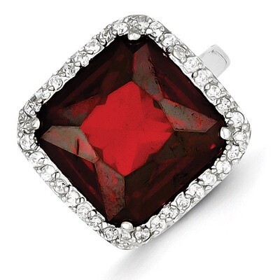 Square Clear &amp; Red Diamond Ring Sterling Silver QR2192, MPN: QR2192, 723252600537