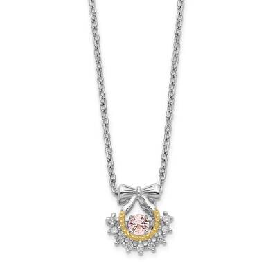 Gold-tone Bow Vibrant Pink CZ Diamond with 2 inch Extender Nec Sterling Silver Rhodium Plated QG552…