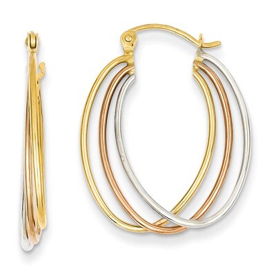 Tri Color Hoop Earrings 14k Gold TF460, MPN: TF460, 883957291345