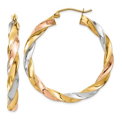 Light Twisted Hoop Earrings 14k Tri-Color Gold TF655, MPN: TF655, 191101454936