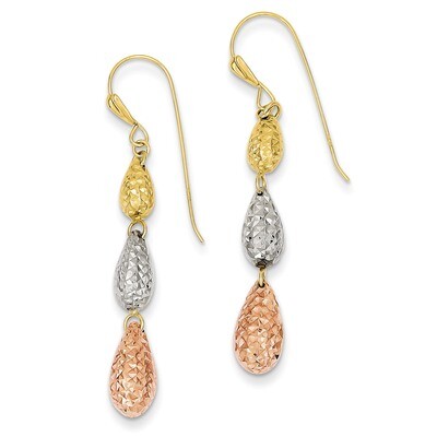 Puff Teardrop Dangle Earrings 14k Tri-Color Gold TL476, MPN: TL476, 883957016078