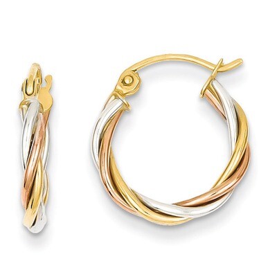 Polished 2.5mm Twisted Hoop Earrings 14k Tri-Color Gold TE232, MPN: TE232, 883957290706