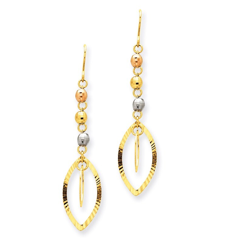 Bead &amp; Yellow Oval Dangle Earrings 14k Tri-Color Gold TH539, MPN: TH539, 886774623115