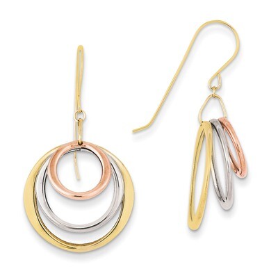 Circle Dangle Shepherd Hook Earrings 14k Tri-Color Gold TL812, MPN: TL812, 883957026763