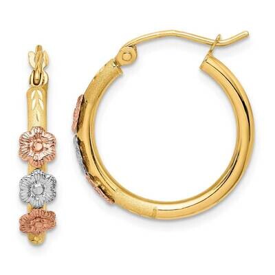 Satin Tri-color Flower Hoop Earrings 14k Gold Polished  TF1508, MPN: TF1508, 883957837963