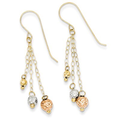 Strands with Diamond Cut Bead Earrings 14k Tri-Color Gold TL859, MPN: TL859, 883957026824