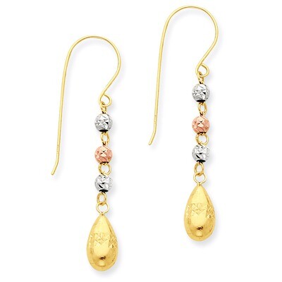Puff Teardrop &amp; Bead Dangle Earrings 14k Tri-Color Gold TL537, MPN: TL537, 883957443959