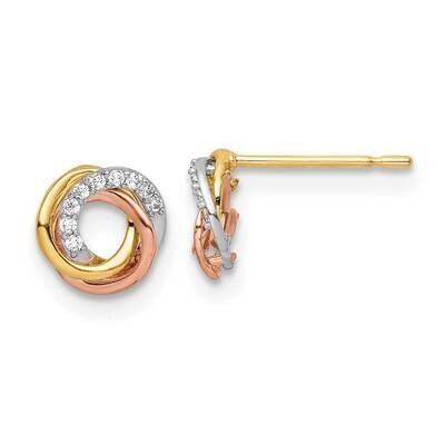 CZ Diamond Circle Post Earrings 14k Tri-Color Gold YE1941, MPN: YE1941, 191101799563