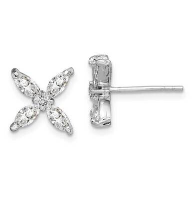 Flower Post Earrings Sterling Silver Rhodium-plated CZ Diamond QE14949, MPN: QE14949, 886774088341