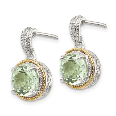 Green Quartz &amp; Diamond Post Dangle Earrings Sterling Silver &amp; 14k Gold QTC978, MPN: QTC978, 1911013…