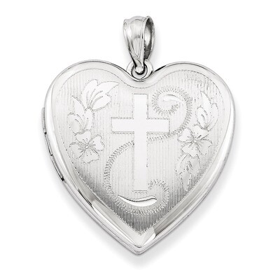 Cross Heart Locket Sterling Silver 24mm Diamond-cut QLS387, MPN: QLS387, 883957555812