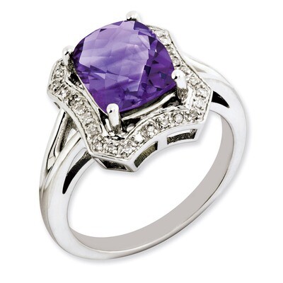 Amethyst &amp; Diamond Ring Sterling Silver QR3315AM, MPN: QR3315AM, 883957677545