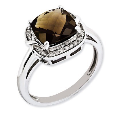 Smoky Quartz Ring Sterling Silver Diamond QR3039SQ, MPN: QR3039SQ, 883957628868