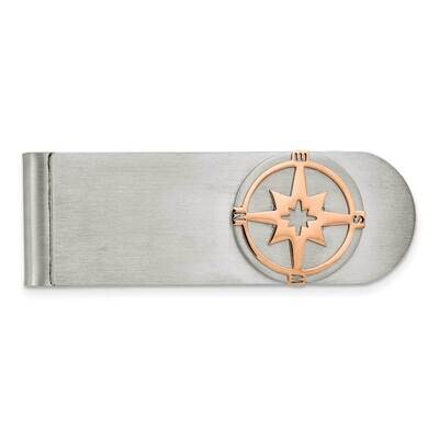 Polished Rose Ip-Plated Compass Money Clip Stainless Steel Brushed SRM201 by Chisel, MPN: SRM201, 8…