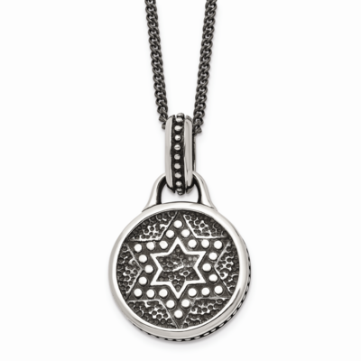 Polished Star of David Necklace Stainless Steel Antiqued SRN1056-22 by Chisel, MPN: SRN1056-22, 191…