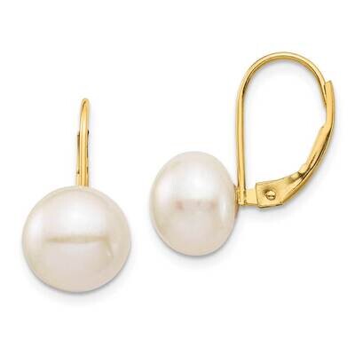 9-10mm White Button Freshwater Cultured Pearl Leverback Earrings 14k Gold XF716E, MPN: XF716E, 8839…