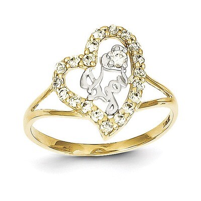 I Love You Synthetic Diamond Heart Ring 10K Gold &amp; Rhodium 10C1223, MPN: 10C1223, 886774020860