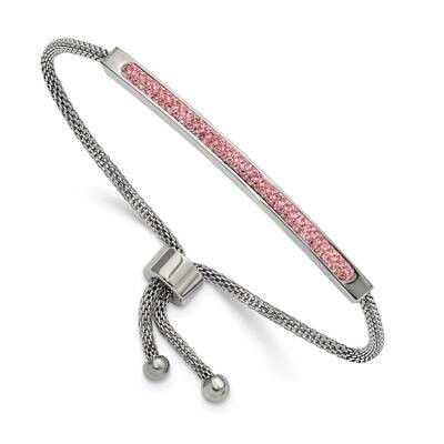 Pink Glass Adjustable Bracelet Stainless Steel Polished SRB2752, MPN: SRB2752, 191101860195