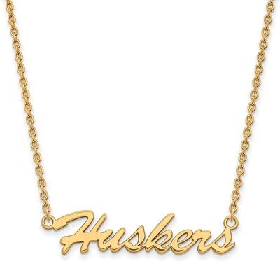 University of Nebraska Medium Pendant with Chain Necklace Gold-plated Silver GP048UNE-18, MPN: GP04…