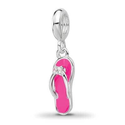 Enameled CZ Flip Flop Dangle Bead Sterling Silver Rhodium-plated QRS4451, MPN: QRS4451,