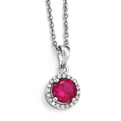 Red Corundum Necklace Sterling Silver &amp; Cubic Zirconia QMP1341-18, MPN: QMP1341-18, 191101195730