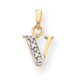 Polished .01ct Diamond Initial V Charm 14K Gold &amp; Rhodium YC250V, MPN: YC250V, 883957323572