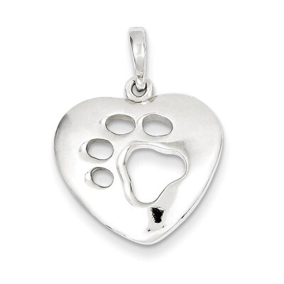 Heart with Paw Print Pendant Sterling Silver Polished QC7819, MPN: QC7819, 886774760063