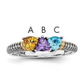 Three-Stone Mother's Ring Mounting Sterling Silver &amp; 14k Gold QMR19/3-5, MPN: QMR19_3--6, 886774243…