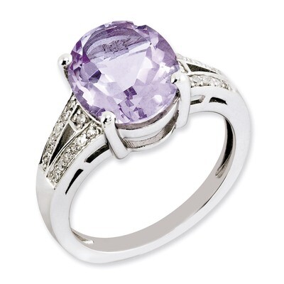 Oval Pink Quartz &amp; Diamond Ring Sterling Silver QR3319PQ, MPN: QR3319PQ, 883957404707