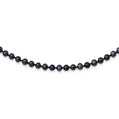 4-5mm Black Cultured Freshwater Pearl Necklace 18 Inch Sterling Silver Rhodium-plated QH5152-18, MP…