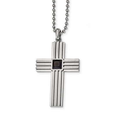 Black Diamond CZ Cross Necklace Stainless Steel Brushed and Polished SRN2415-24 by Chisel, MPN: SRN…