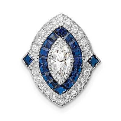 Synthetic Blue Spinel Chain Slide Sterling Silver Rhodium-plated CZ Diamond QP5335, MPN: QP5335, 88…