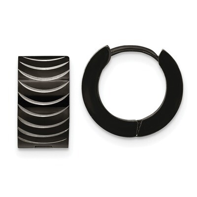 Black IP-Plated Hinged Hoop Earrings Stainless Steel SRE1316 by Chisel, MPN: SRE1316, 191101499814