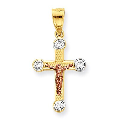 Small Synthetic Diamond Crucifix Pendant 10k Two-Tone Gold 10C1062, MPN: 10C1062, 886774019253