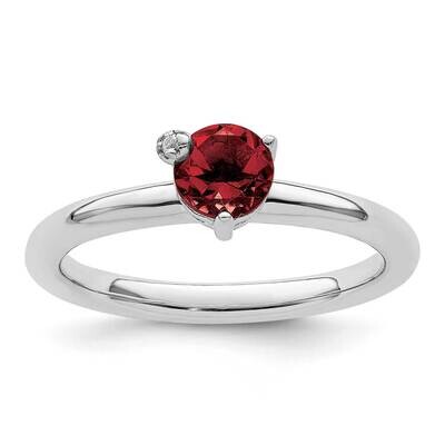 Garnet &amp; White Topaz Ring Sterling Silver Rhodium-Plated Polished QR7421GA, MPN: QR7421GA,