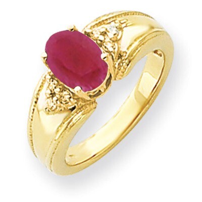 Created Ruby Diamond Ring 14k Gold 8x6mm Oval Y4452CR/A, MPN: Y4452CR/A, 883957387789