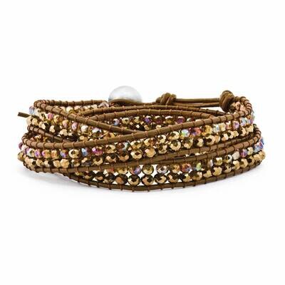 Multi Brown Crystal Bead and Leather Bracelet Multi Wrap BF2107, MPN: BF2107, 886774245324